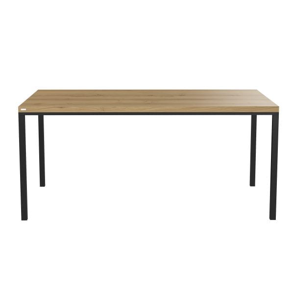 klasyczny stół z drewnianym blatem i metalowymi nogami