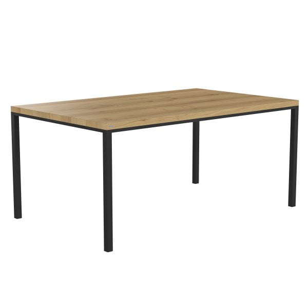 elegancki drewniany stół z czarnymi metalowymi nogami